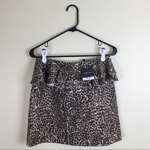 NWT Topshop Ruffle Leopard Peplum Mini Skirt 4 6 - Picture 3 of 6
